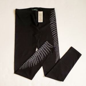 Kathmandu Imports Black Leggings with Leaf Pattern, 100% Cotton